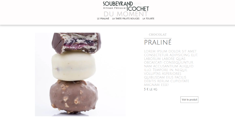 Image d'un site web d'une pâtisserie élégante