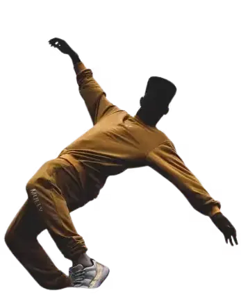 man who's dancing, orange t-shirt
